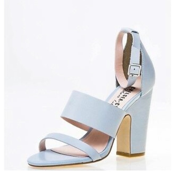 OLLIE Baby blue Leather Block Heel strappy Sandals - Picture 2 of 12